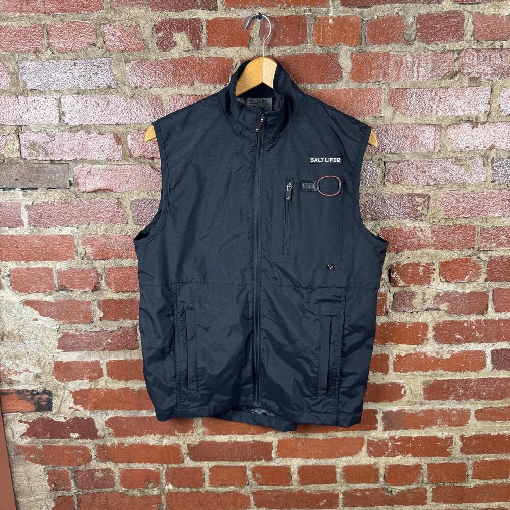 Salt Life Vest Mens Small Black SLX Windbreaker Full Zip Fishing Outdoor